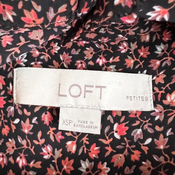 Loft Blouse Button Up Floral Print Women’s Petite XS Ruffle Hem Stand Up Collar - Picture 9 of 14